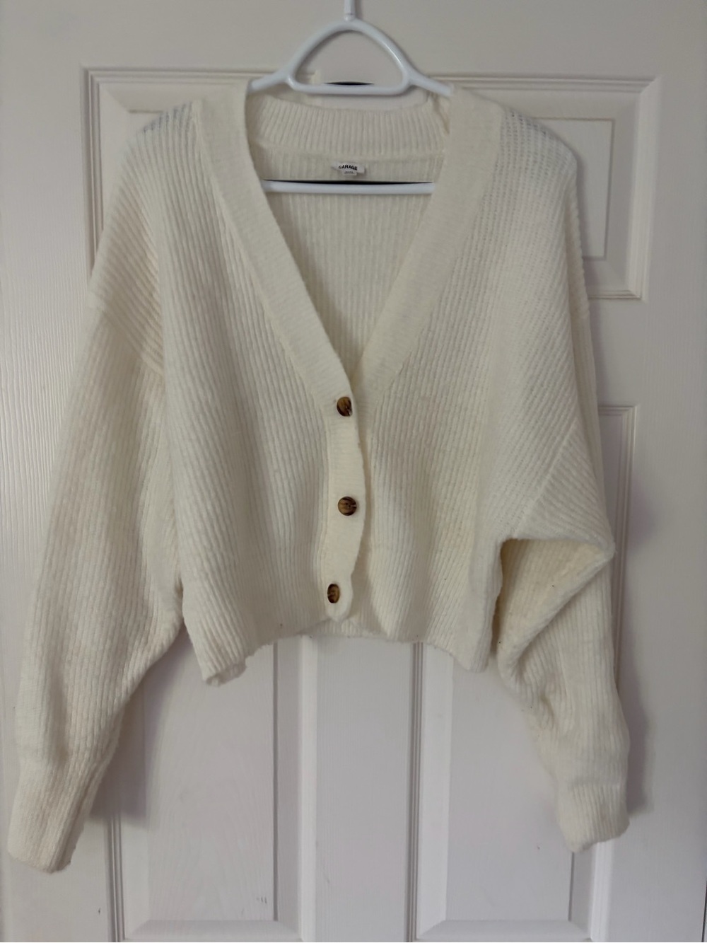 Garage Cream Ribbed V-Neck Button Cardigan